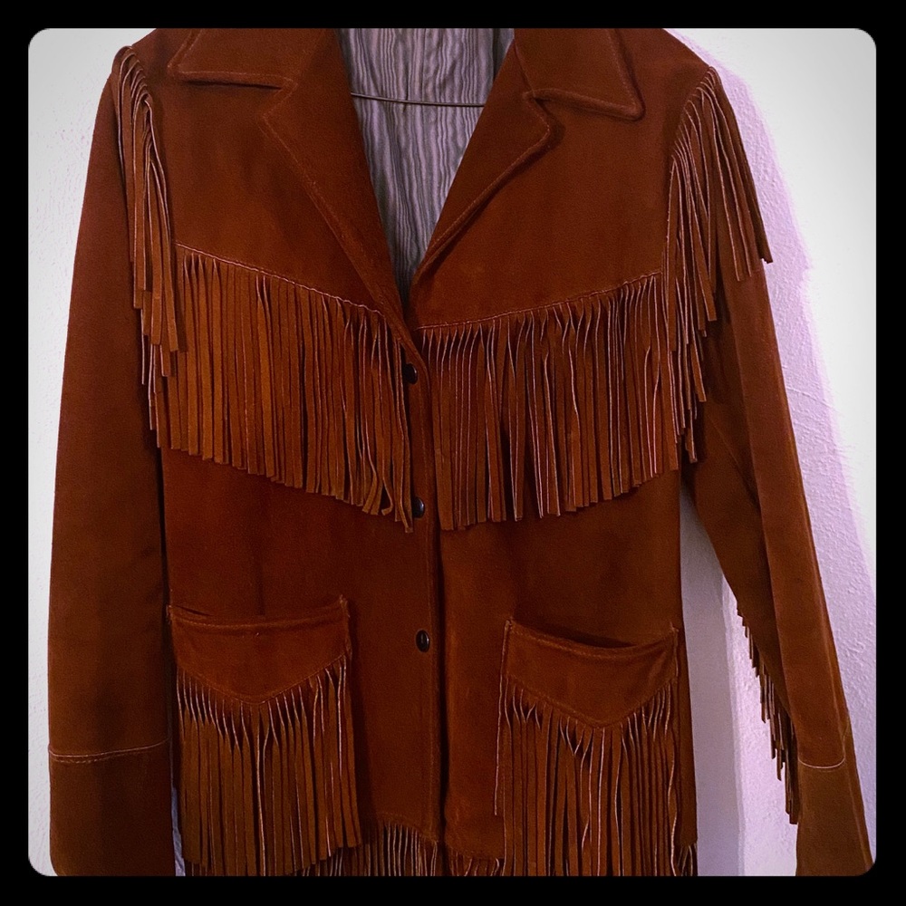 Vintage Brown Leather Fringe Western Jacket